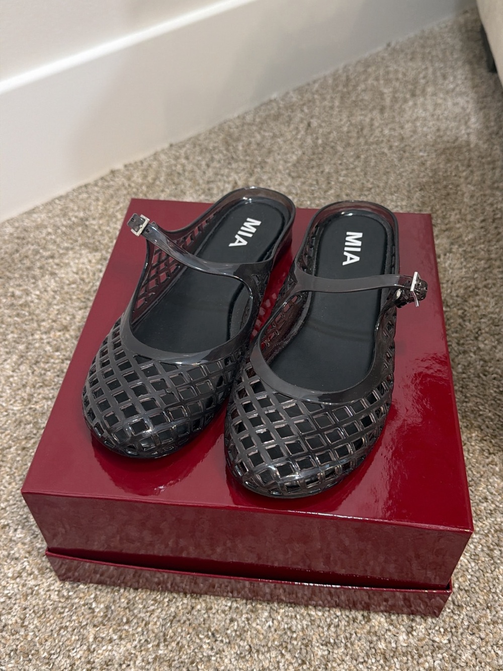 MIA Black Jelly Lattice Mary Jane Flats
